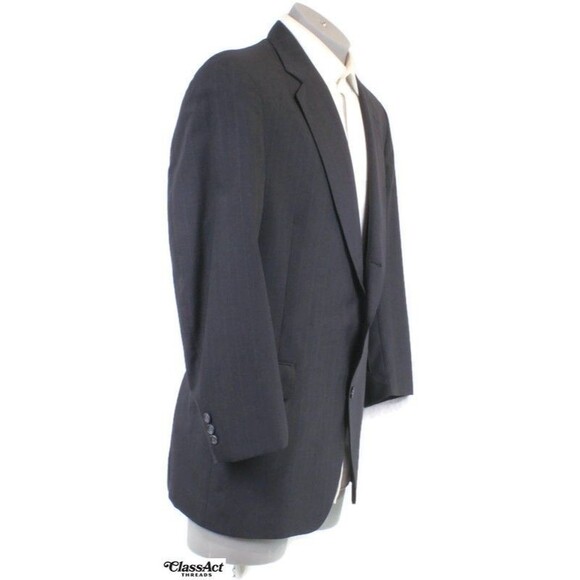 Jos A Bank 2 Piece Suit Mens Black Striped Wool 3 Btn 42L Pleated 32" W - Picture 4 of 10